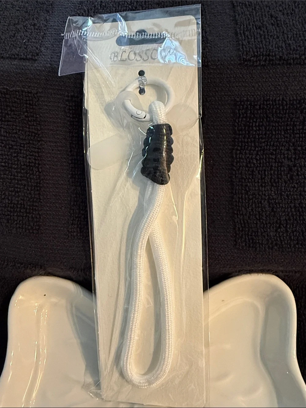White Key & Card Lanyard with Black Accent
